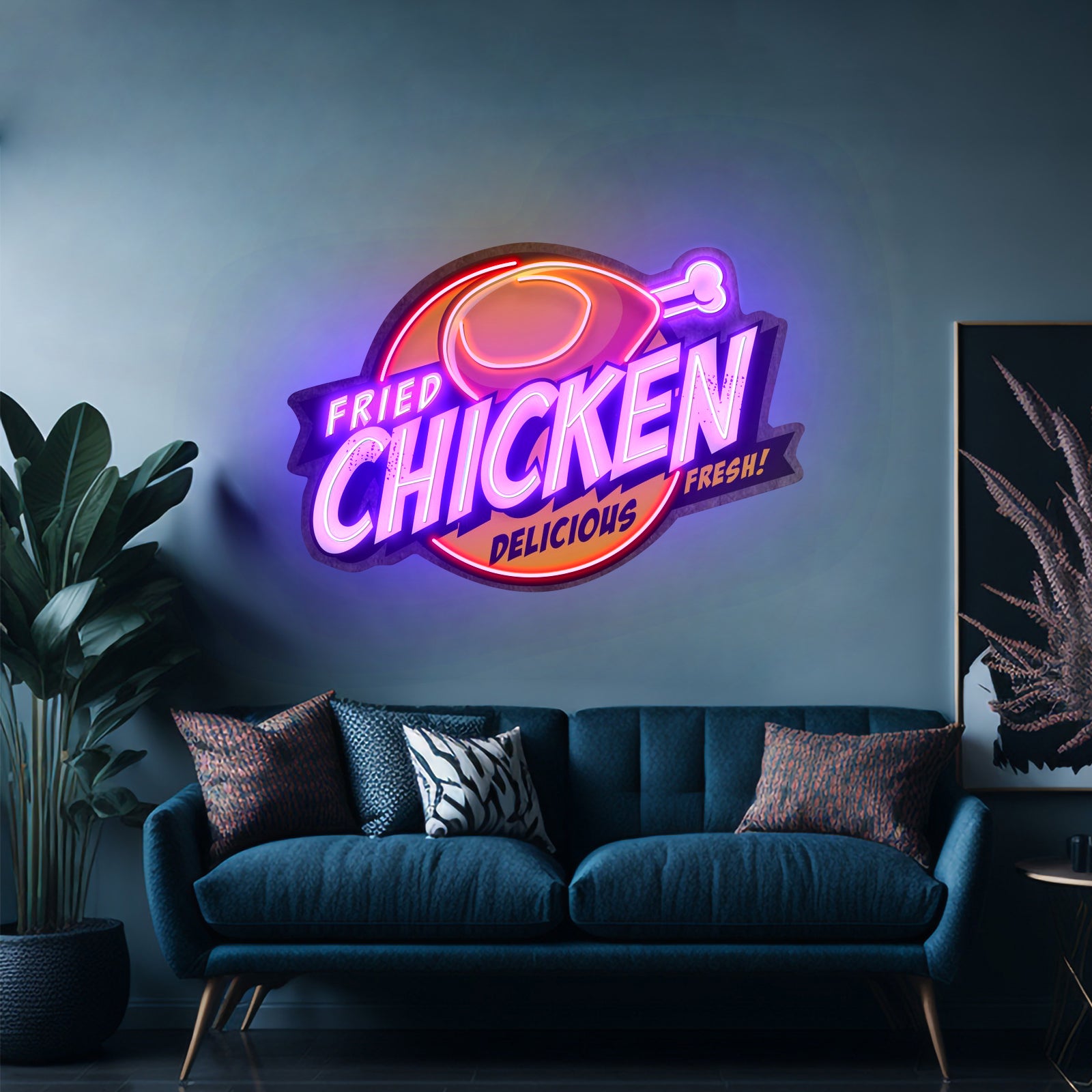 Fried Chicken Custom Led Signs Artwork For Wall Decor