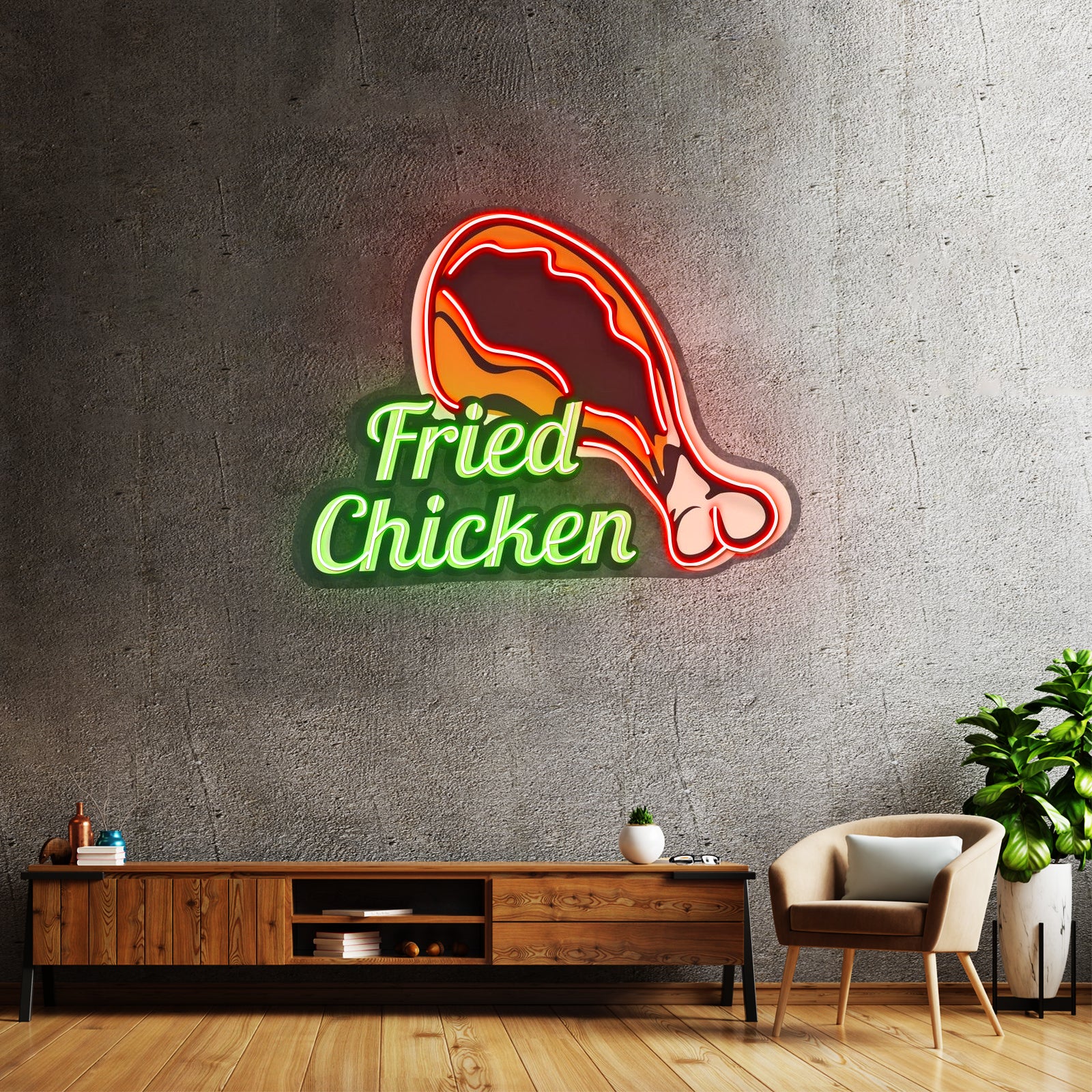 Fried Chicken Custom Neon Signs Artwork For Restaurant