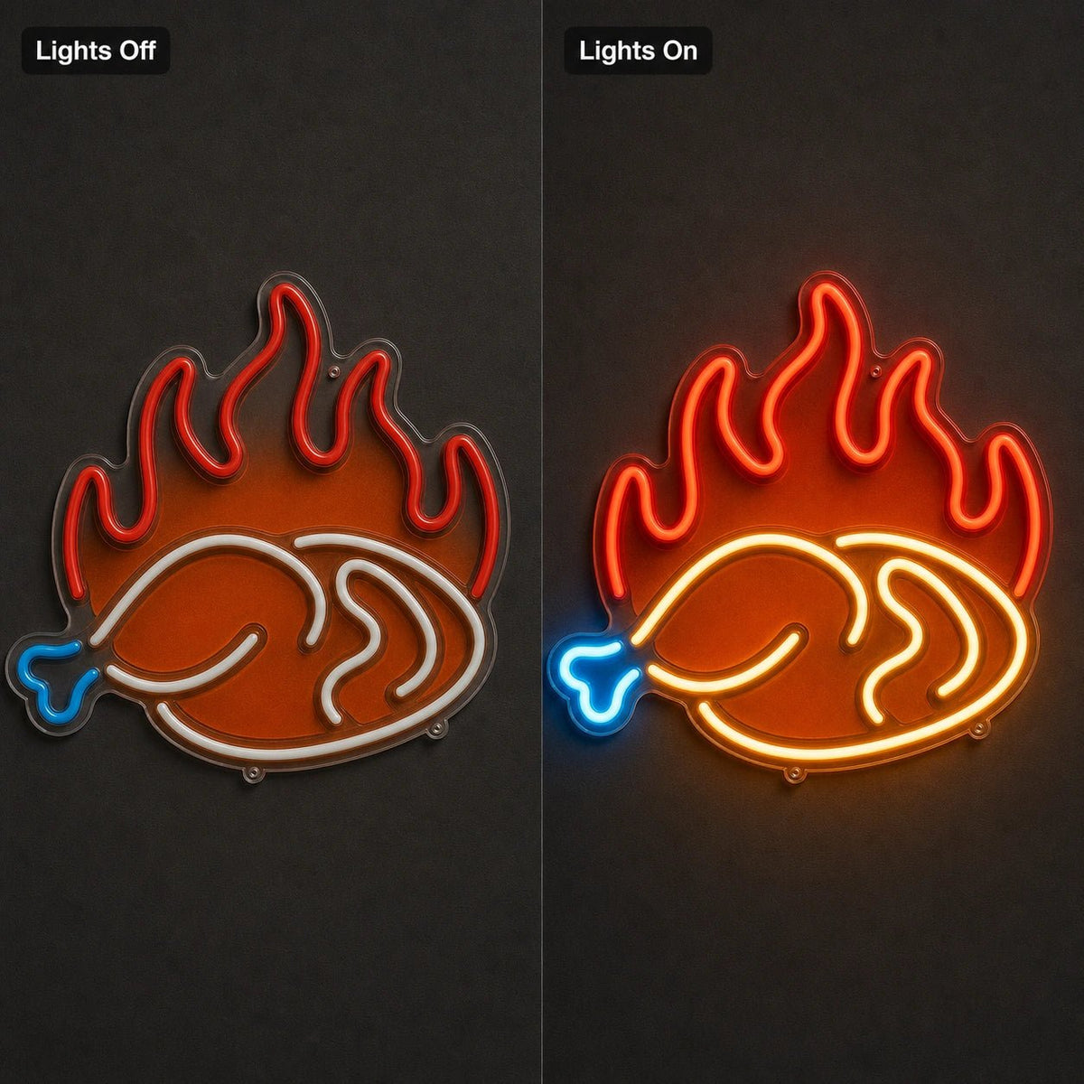 Fried Chicken Leg With Flames LED Neon Sign - Shineneon