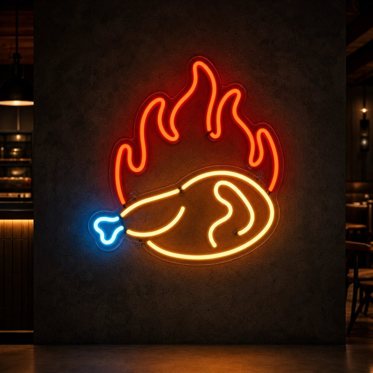 Fried Chicken Leg With Flames LED Neon Sign Garage Neon Sign - Shineneon