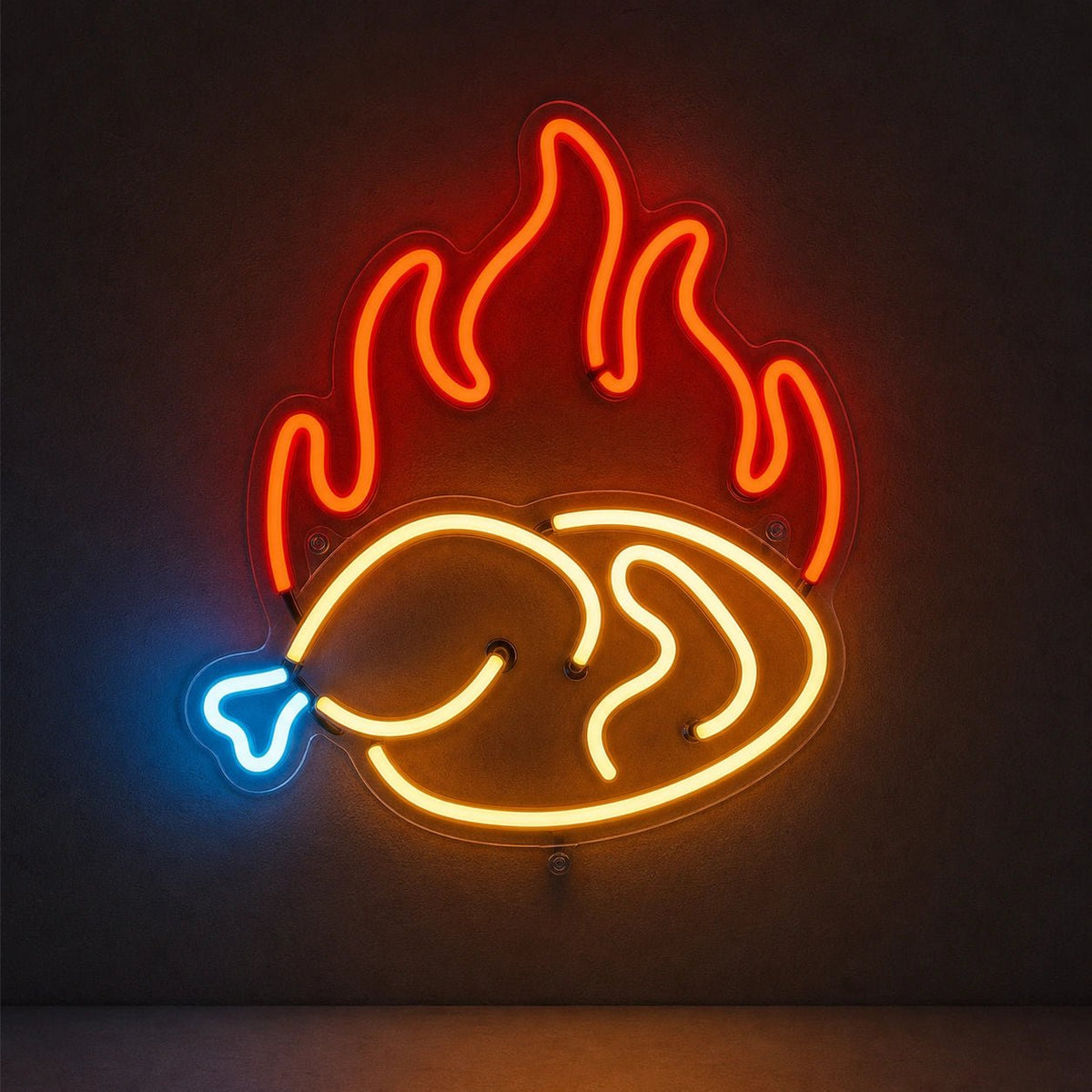 Fried Chicken Leg With Flames LED Neon Sign Garage Neon Sign - Shineneon