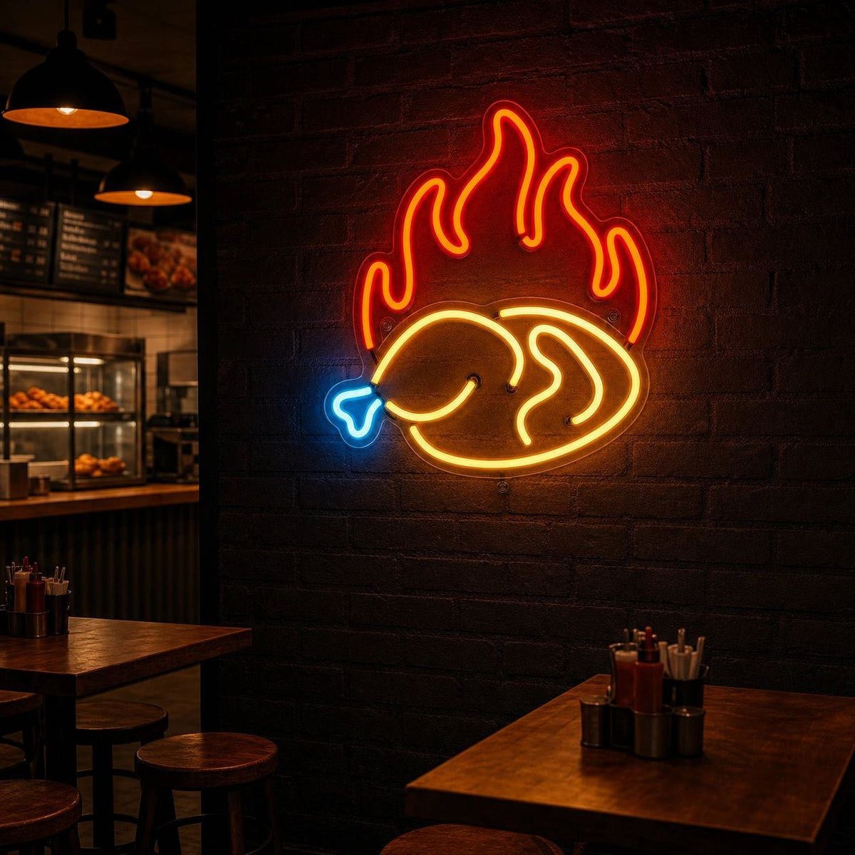 Fried Chicken Leg With Flames LED Neon Sign Garage Neon Sign - Shineneon