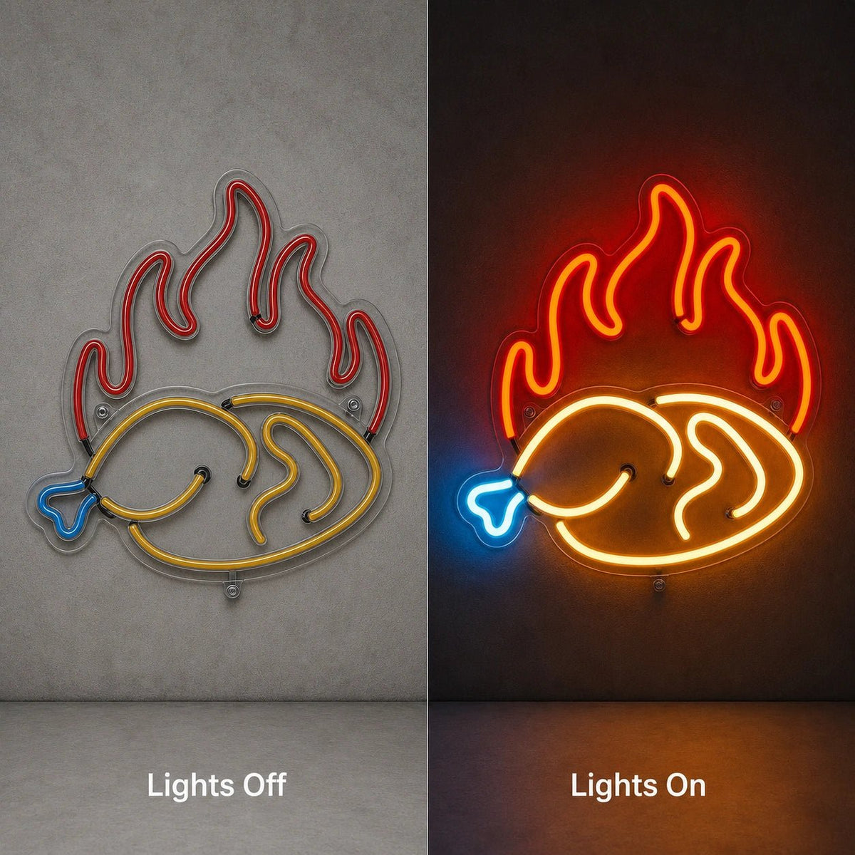 Fried Chicken Leg With Flames LED Neon Sign Garage Neon Sign - Shineneon