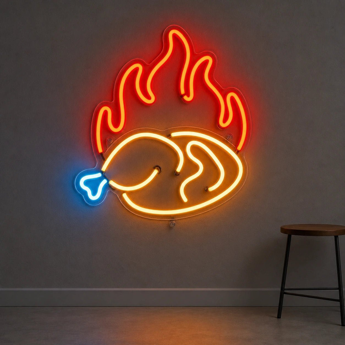 Fried Chicken Leg With Flames LED Neon Sign Garage Neon Sign - Shineneon