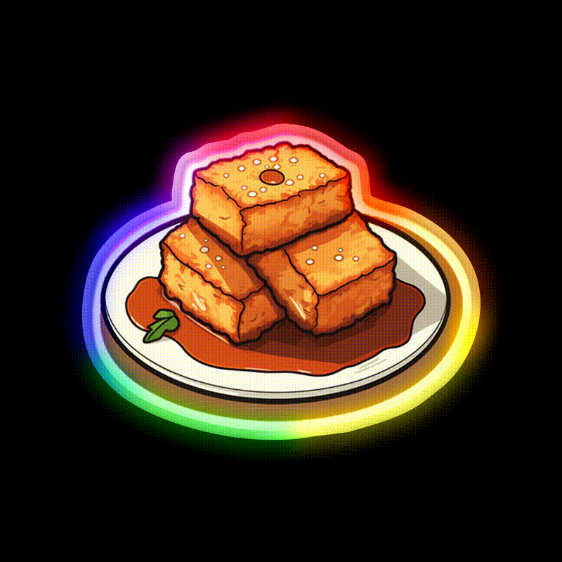 Fried Tofu Snack Food Led Neon Sign Rgb Color - LED neon sign close-up detail