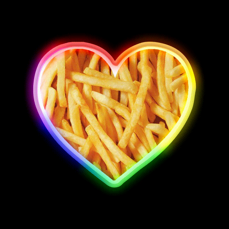 Fries Love Fast Food Led Neon Sign For Burger Place Rgb Color