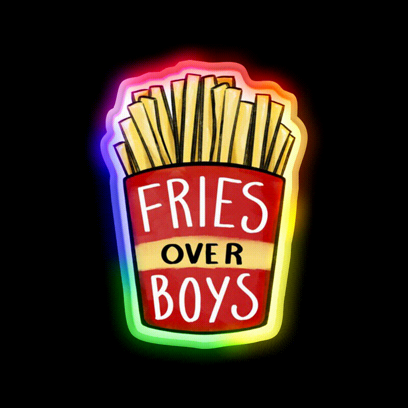 Fries Over Boys Fast Food Led Neon Sign For Burger Place Rgb Color