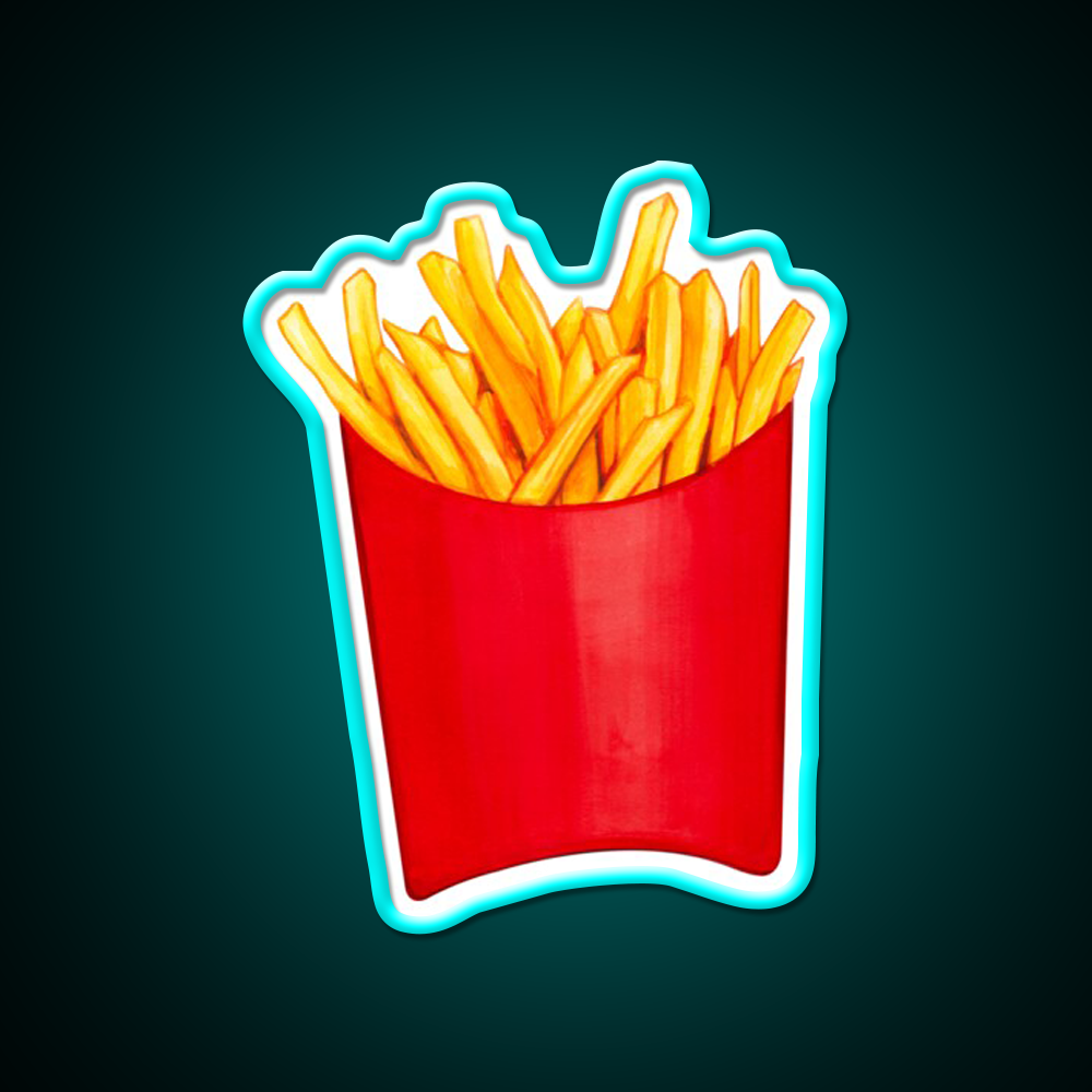 Fries Pattern 2 White Fast Food Led Neon Sign For Burger Place Rgb Color