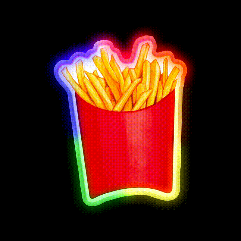 Fries Pattern 2 White Fast Food Led Neon Sign For Burger Place Rgb Color