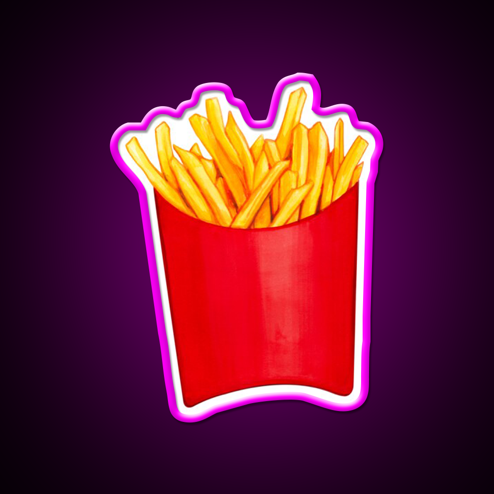 Fries Pattern 2 White Fast Food Led Neon Sign For Burger Place Rgb Color