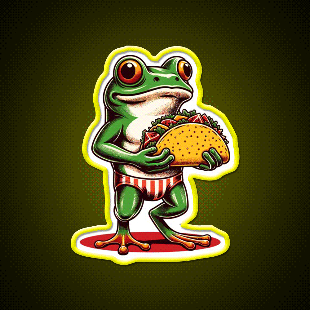Frog Carrying A Taco Led Neon Sign Mexican Food Sign Rgb Color - Custom LED neon sign front view