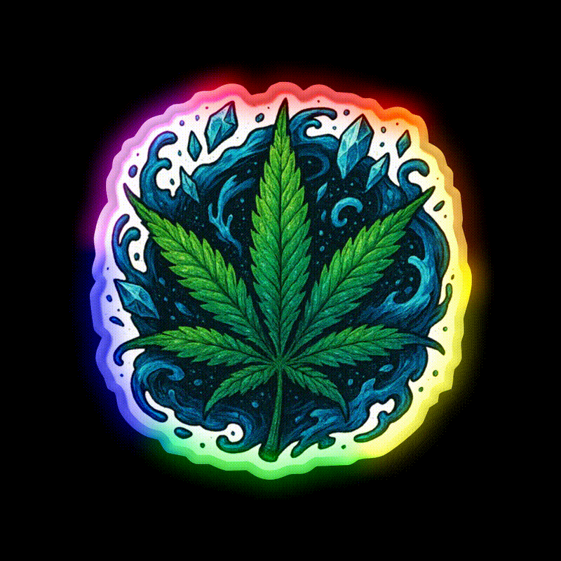 Frozen Flow In An Ice Water Rush Hemp Inspired Green Leaf Led Neon Sign Rgb Color - LED neon sign close-up detail