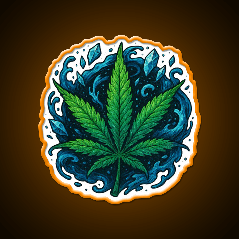 Frozen Flow In An Ice Water Rush Hemp Inspired Green Leaf Led Neon Sign Rgb Color - Shineneon