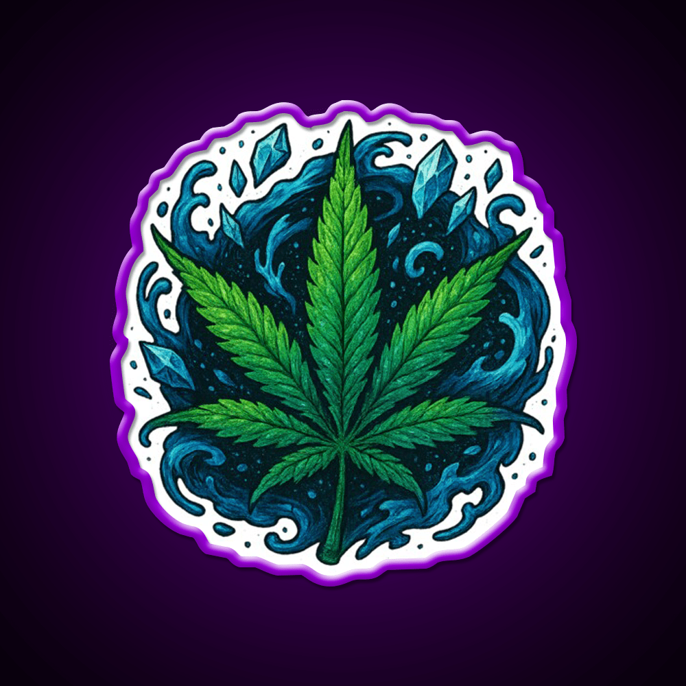 Frozen Flow In An Ice Water Rush Hemp Inspired Green Leaf Led Neon Sign Rgb Color - Shineneon