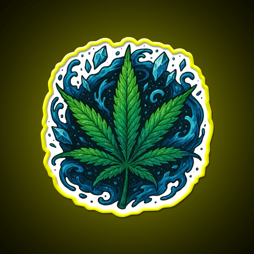 Frozen Flow In An Ice Water Rush Hemp Inspired Green Leaf Led Neon Sign Rgb Color - Shineneon