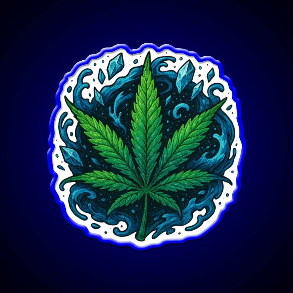 Frozen Flow In An Ice Water Rush Hemp Inspired Green Leaf Led Neon Sign Rgb Color - Shineneon