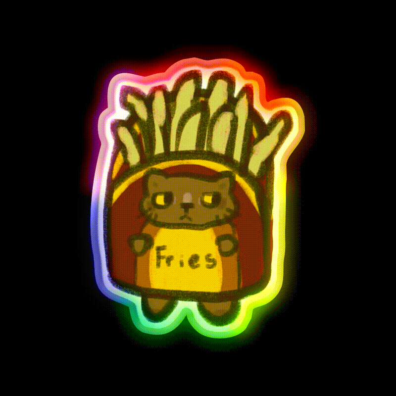 Fry Cat Fast Food Led Neon Sign For Burger Place Rgb Color