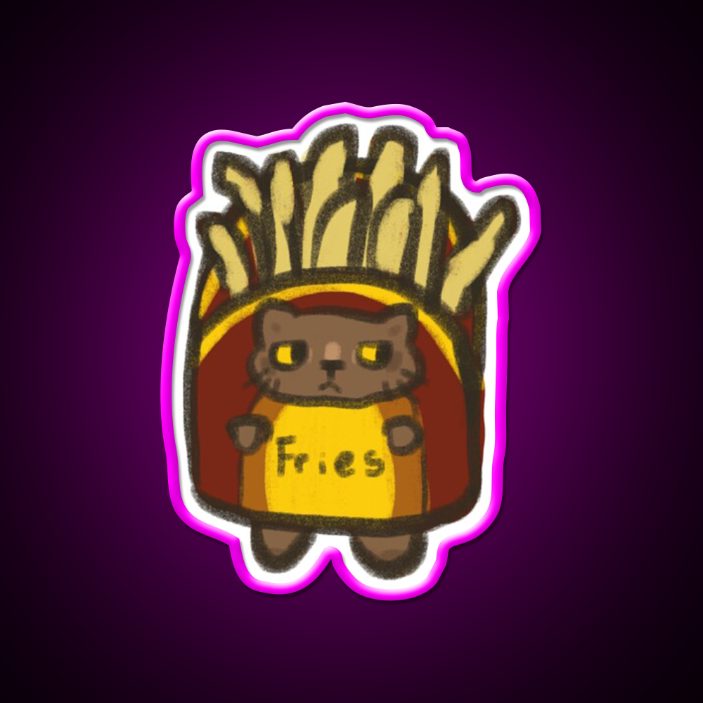 Fry Cat Fast Food Led Neon Sign For Burger Place Rgb Color