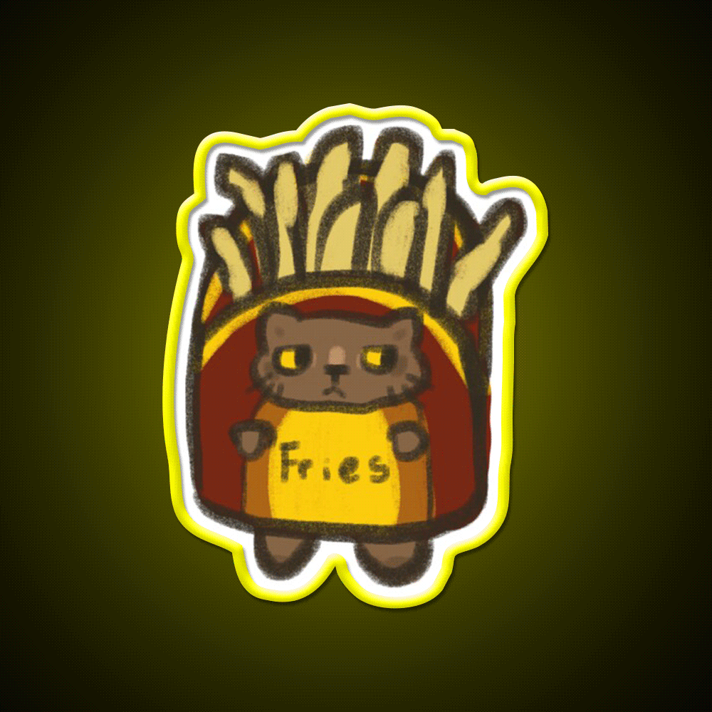 Fry Cat Fast Food Led Neon Sign For Burger Place Rgb Color