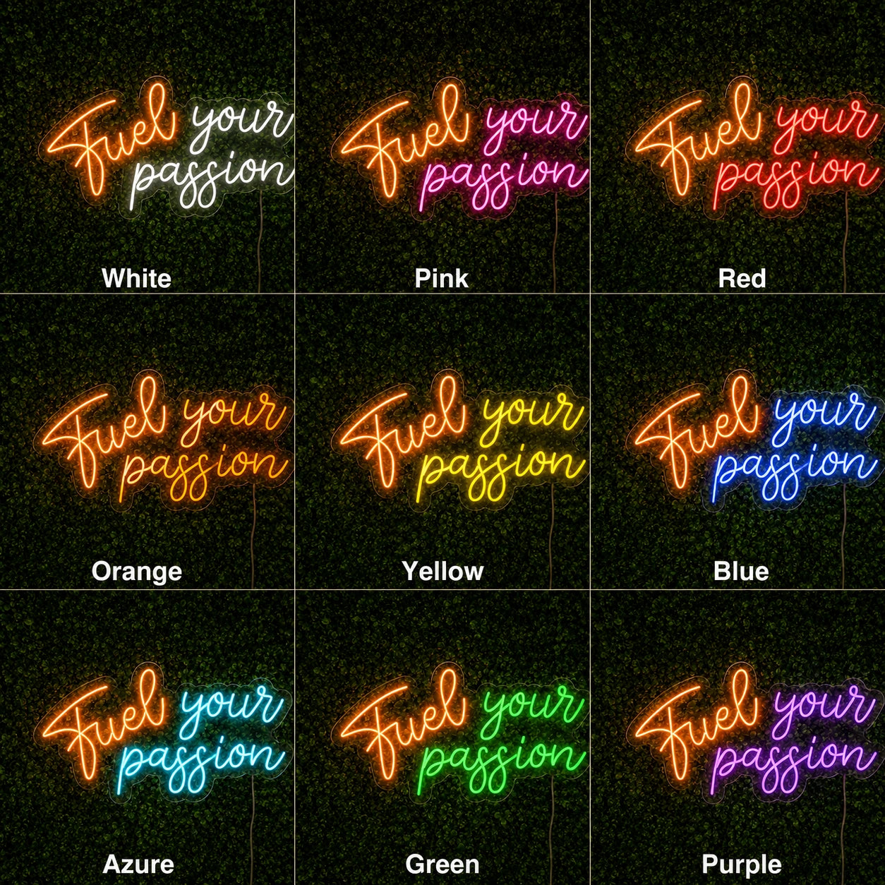 Fuel Your Passion LED Neon Sign day and night comparison