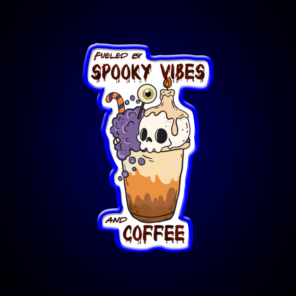 Fueled By Spooky Vibes And Coffee Cafe Led Neon Sign Espresso Bar Art Rgb Color