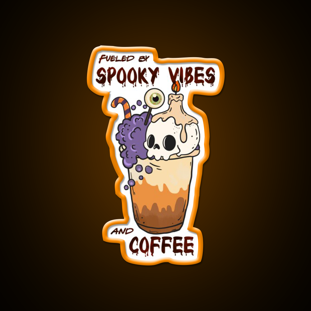 Fueled By Spooky Vibes And Coffee Cafe Led Neon Sign Espresso Bar Art Rgb Color