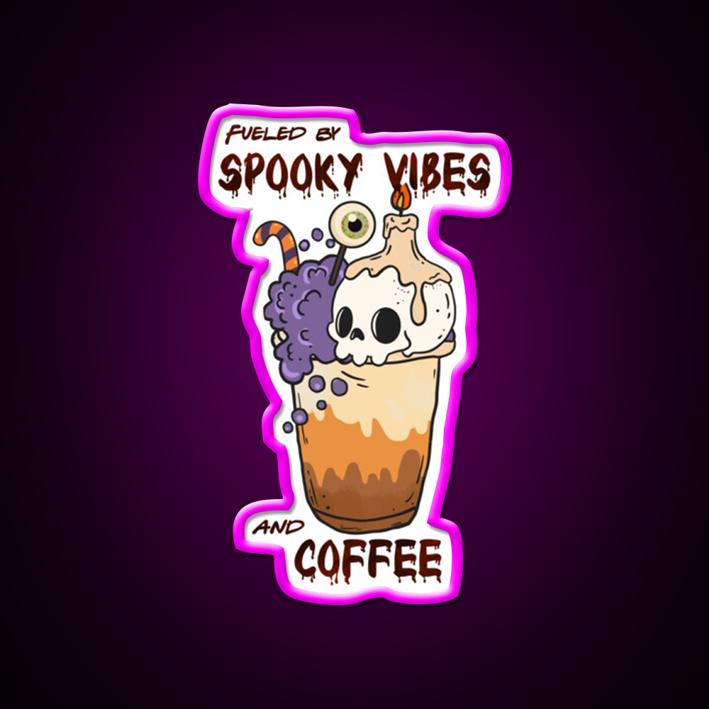 Fueled By Spooky Vibes And Coffee Cafe Led Neon Sign Espresso Bar Art Rgb Color