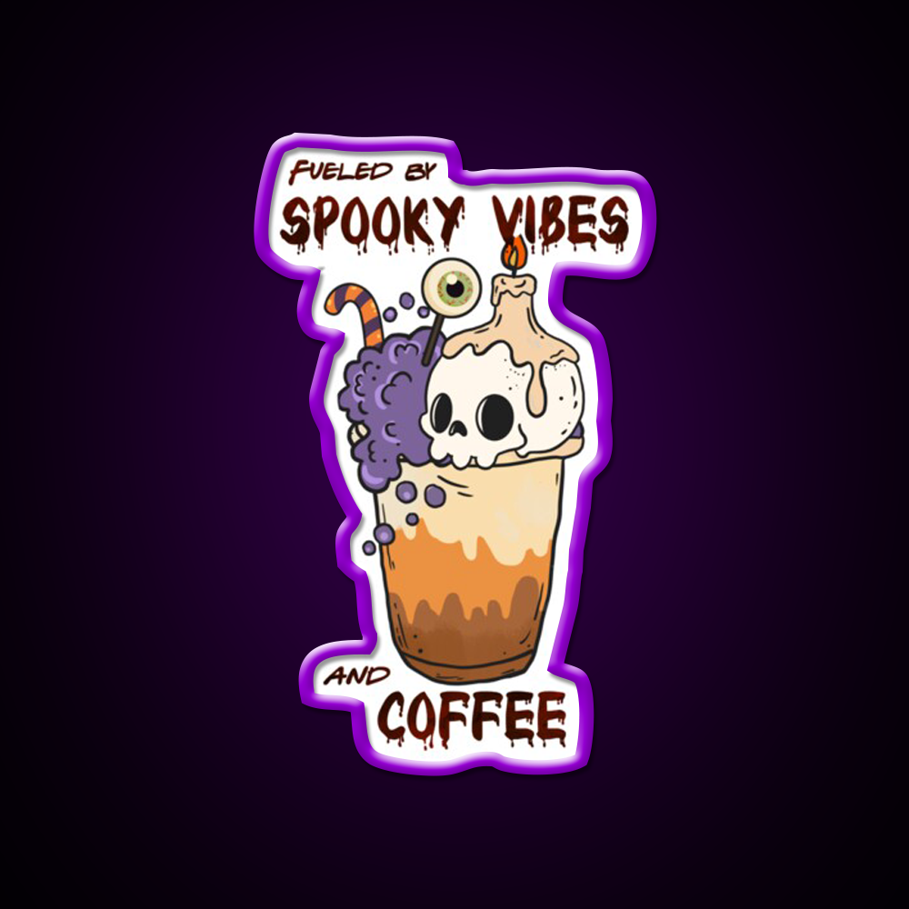 Fueled By Spooky Vibes And Coffee Cafe Led Neon Sign Espresso Bar Art Rgb Color