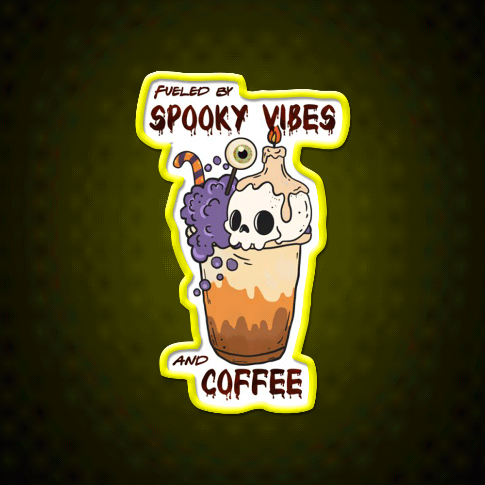 Fueled By Spooky Vibes And Coffee Cafe Led Neon Sign Espresso Bar Art Rgb Color