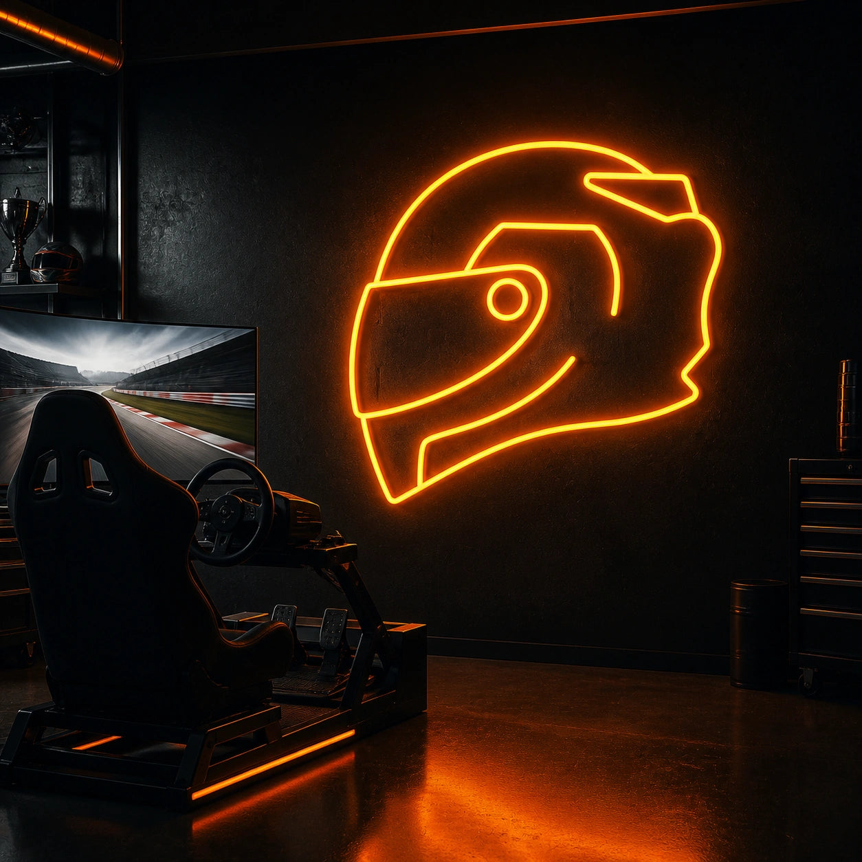 Full Face Racing Helmet Vintage LED Neon Sign high-converting product image