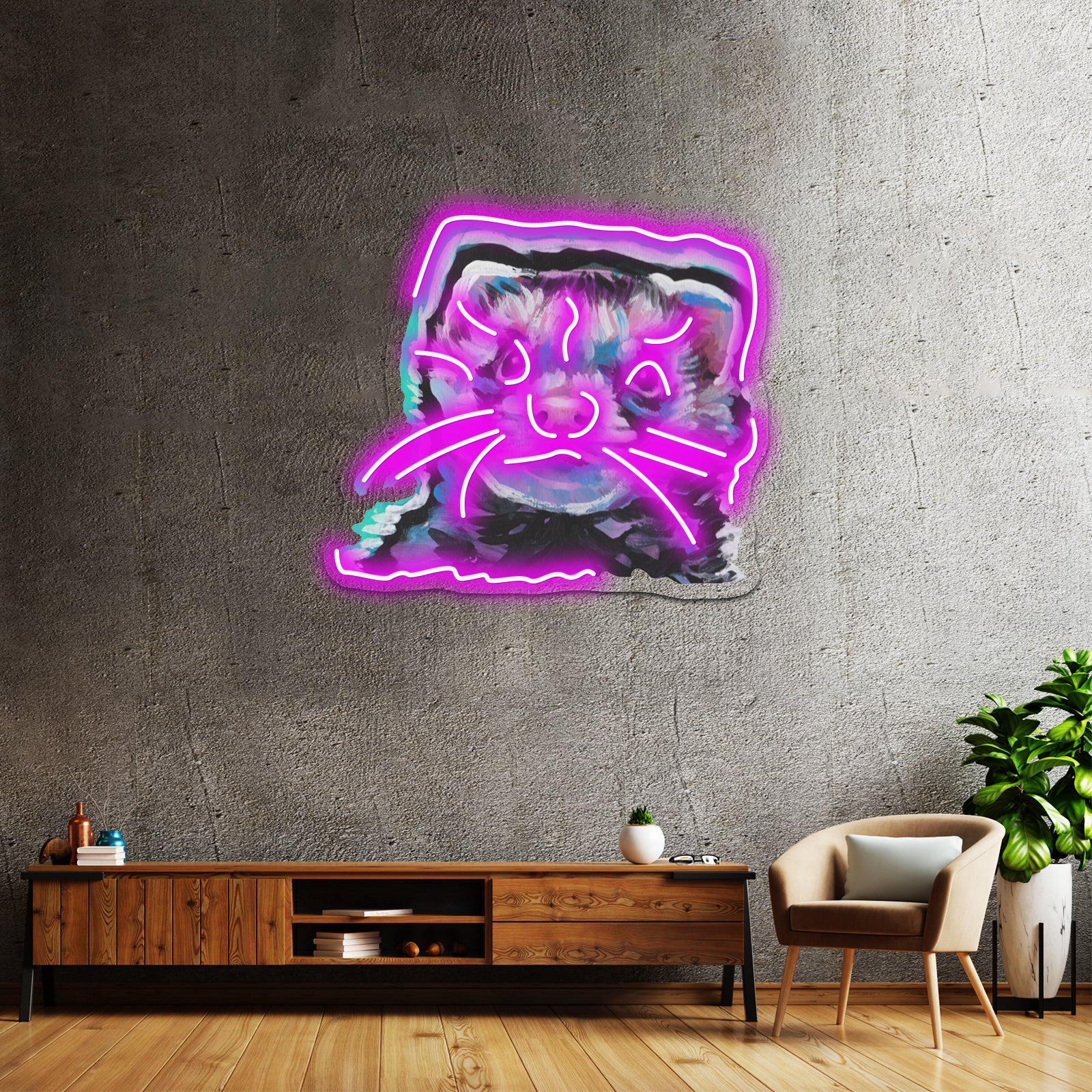 Fun Ferret Pet Bright Colorful Pop Artwork Neon Led Signs