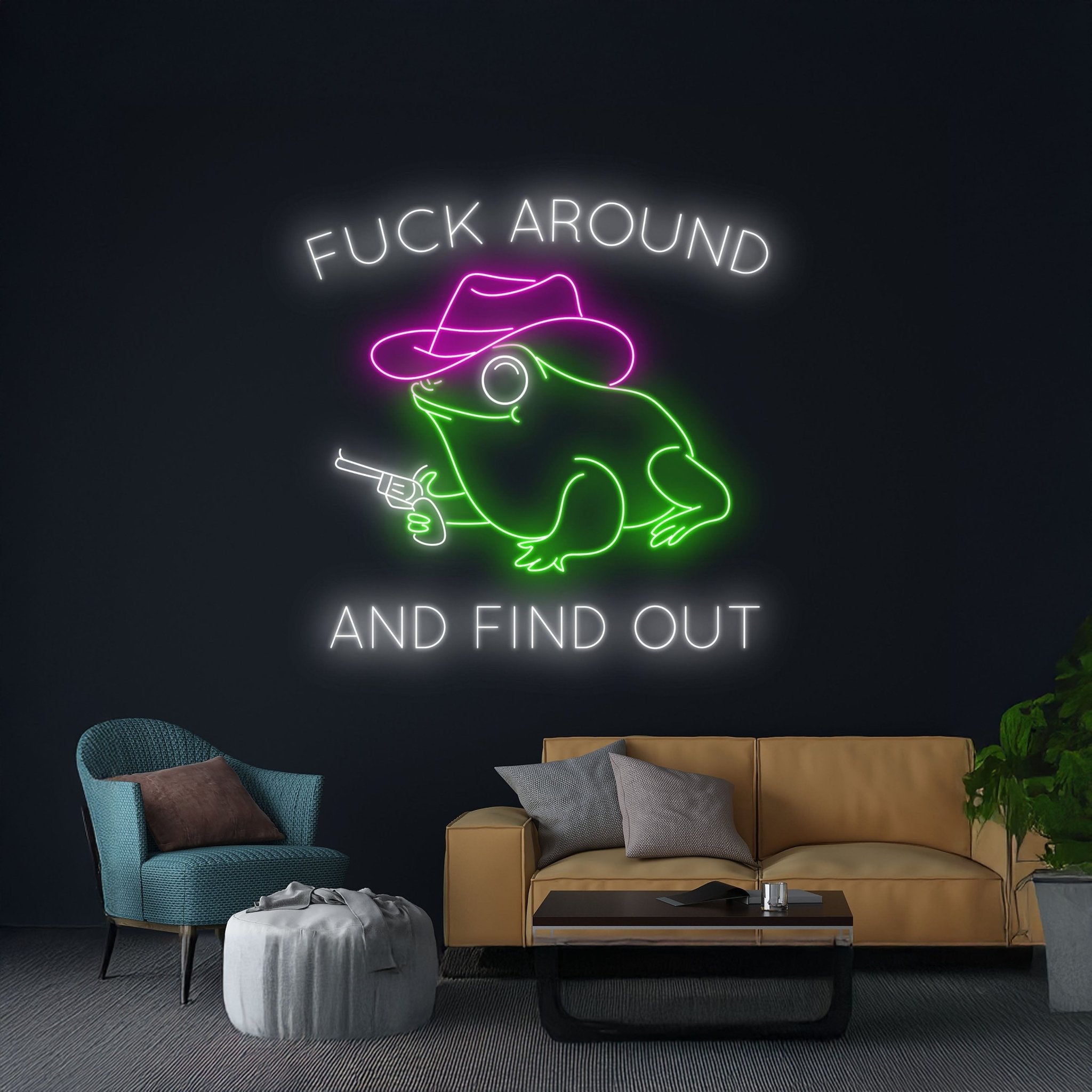 Funny Around And Find Out Cowboy Frog Gun Neon Light - Shineneon