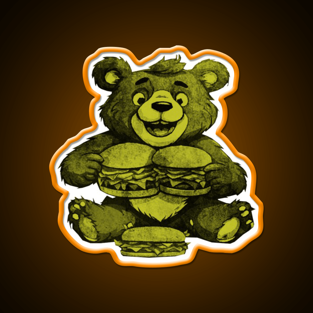 Funny Bear Eating Burgers Fast Food Led Neon Sign For Burger Place Rgb Color - Shineneon