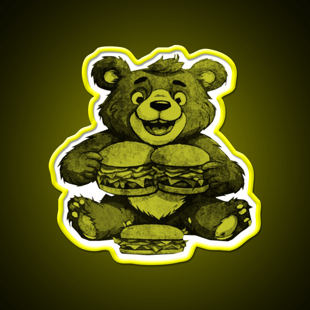 Funny Bear Eating Burgers Fast Food Led Neon Sign For Burger Place Rgb Color - Shineneon
