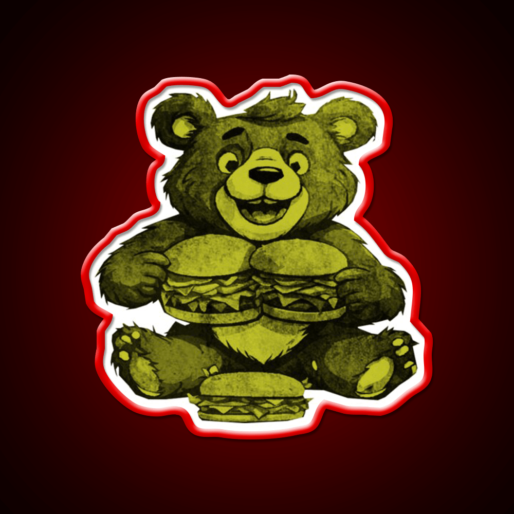 Funny Bear Eating Burgers Fast Food Led Neon Sign For Burger Place Rgb Color - Shineneon