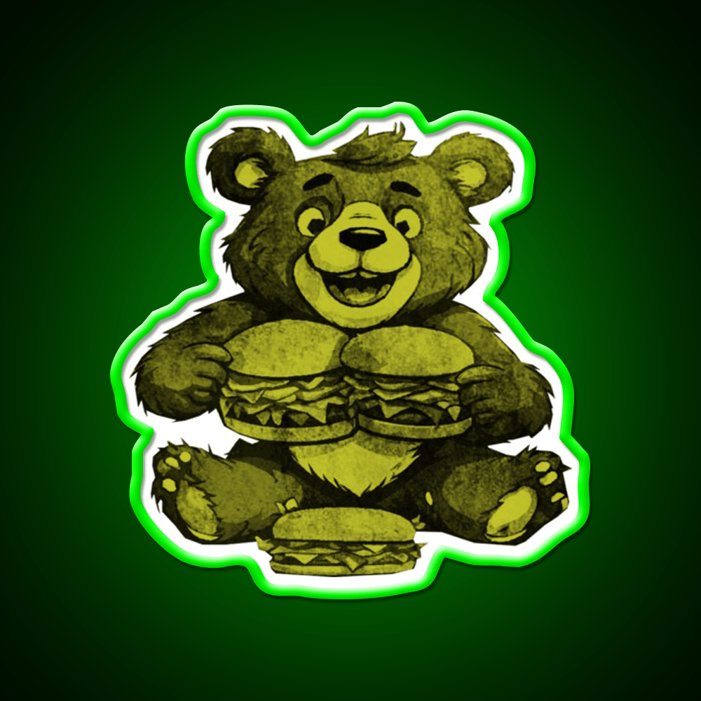 Funny Bear Eating Burgers Fast Food Led Neon Sign For Burger Place Rgb Color - Shineneon