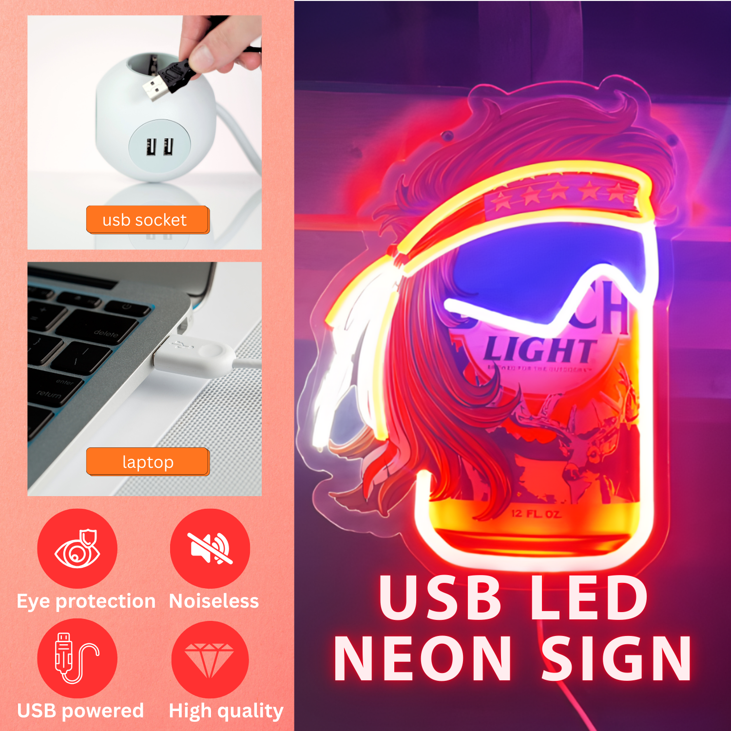 Funny Beer Can USB LED Neon Sign Beer Can Mullet Style Light for Bar Garage Party - Shineneon