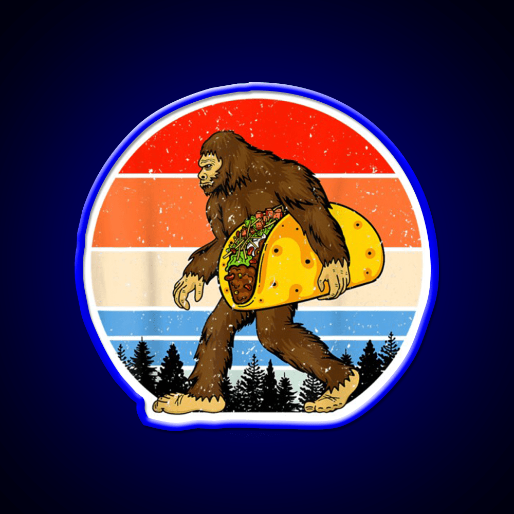 Funny Bigfoot Holding A Taco Tfunny Taco Taco Led Neon Sign Rgb Color - Shineneon