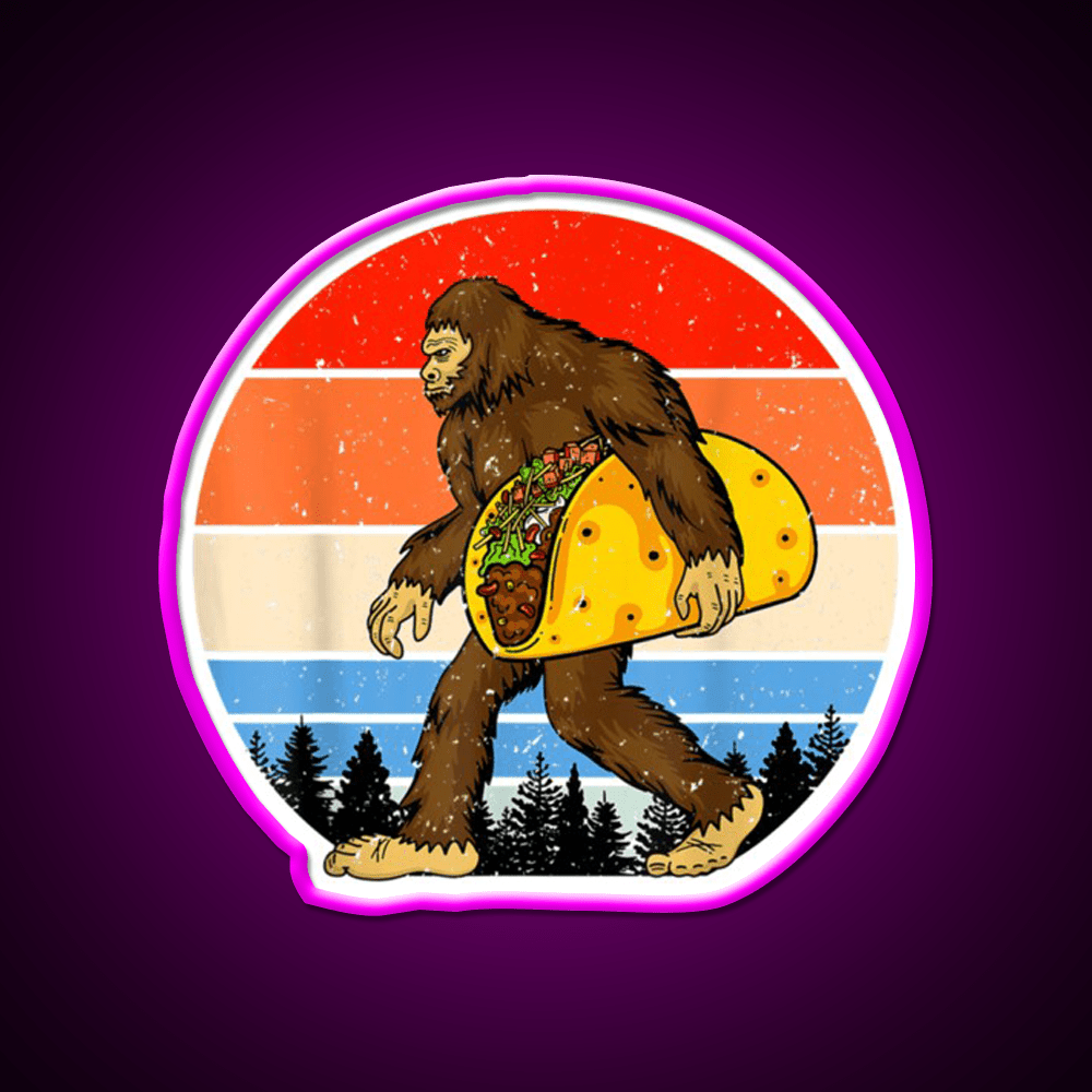 Funny Bigfoot Holding A Taco Tfunny Taco Taco Led Neon Sign Rgb Color - Shineneon