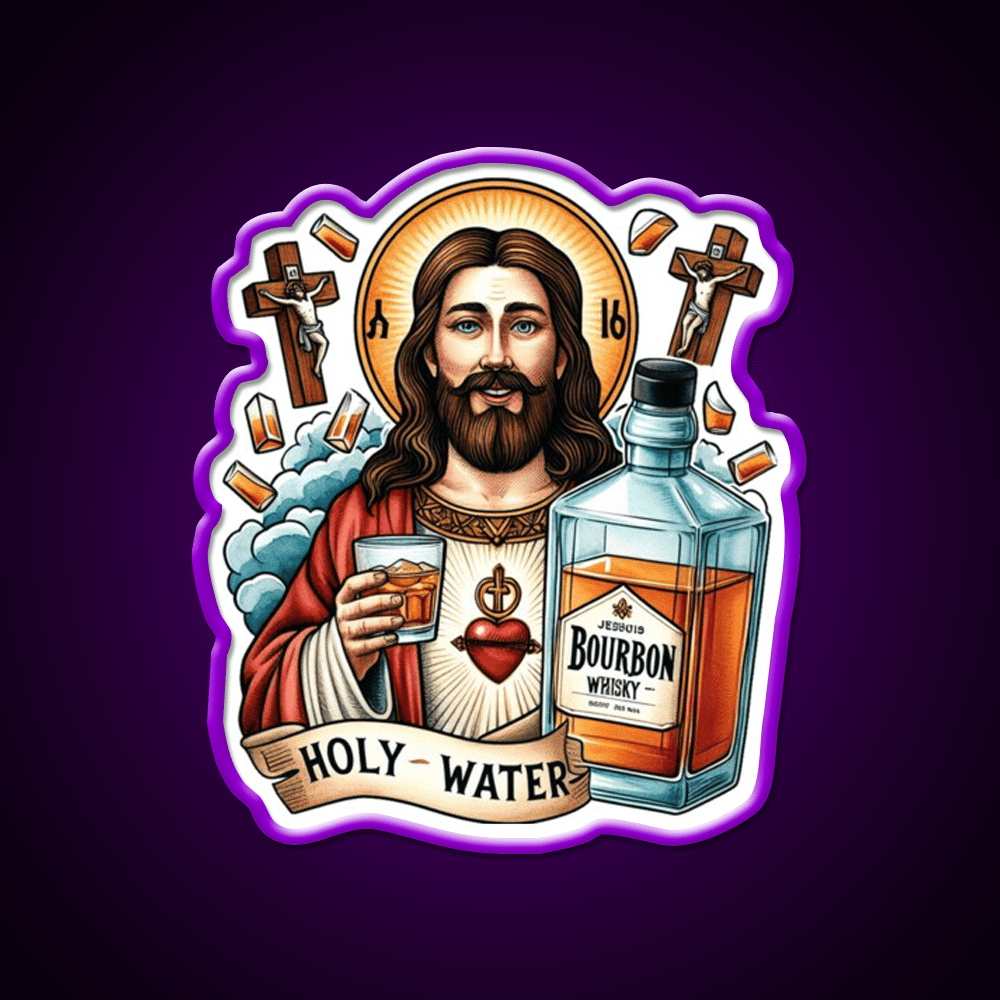 Funny Bourbon Jesus Whiskey Holy Water Whiskey Drink Bar Led Neon Sign Rgb Color - Shineneon
