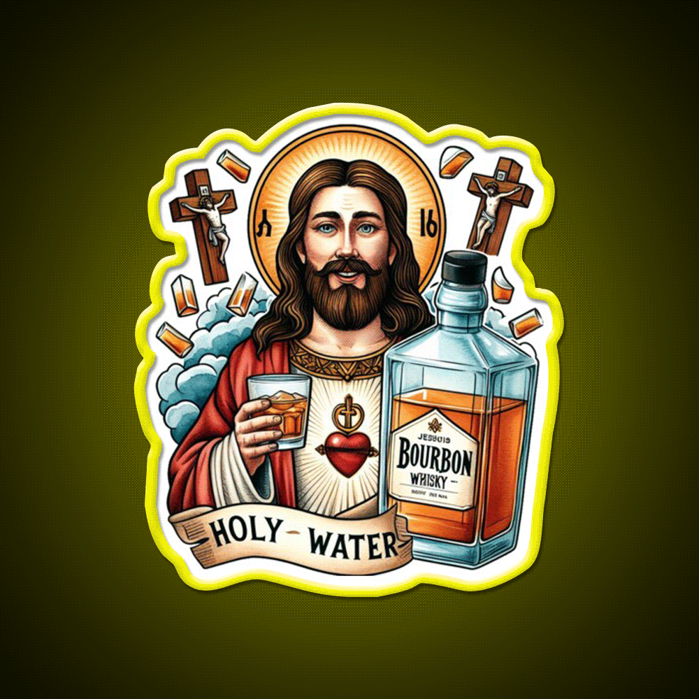 Funny Bourbon Jesus Whiskey Holy Water Whiskey Drink Bar Led Neon Sign Rgb Color