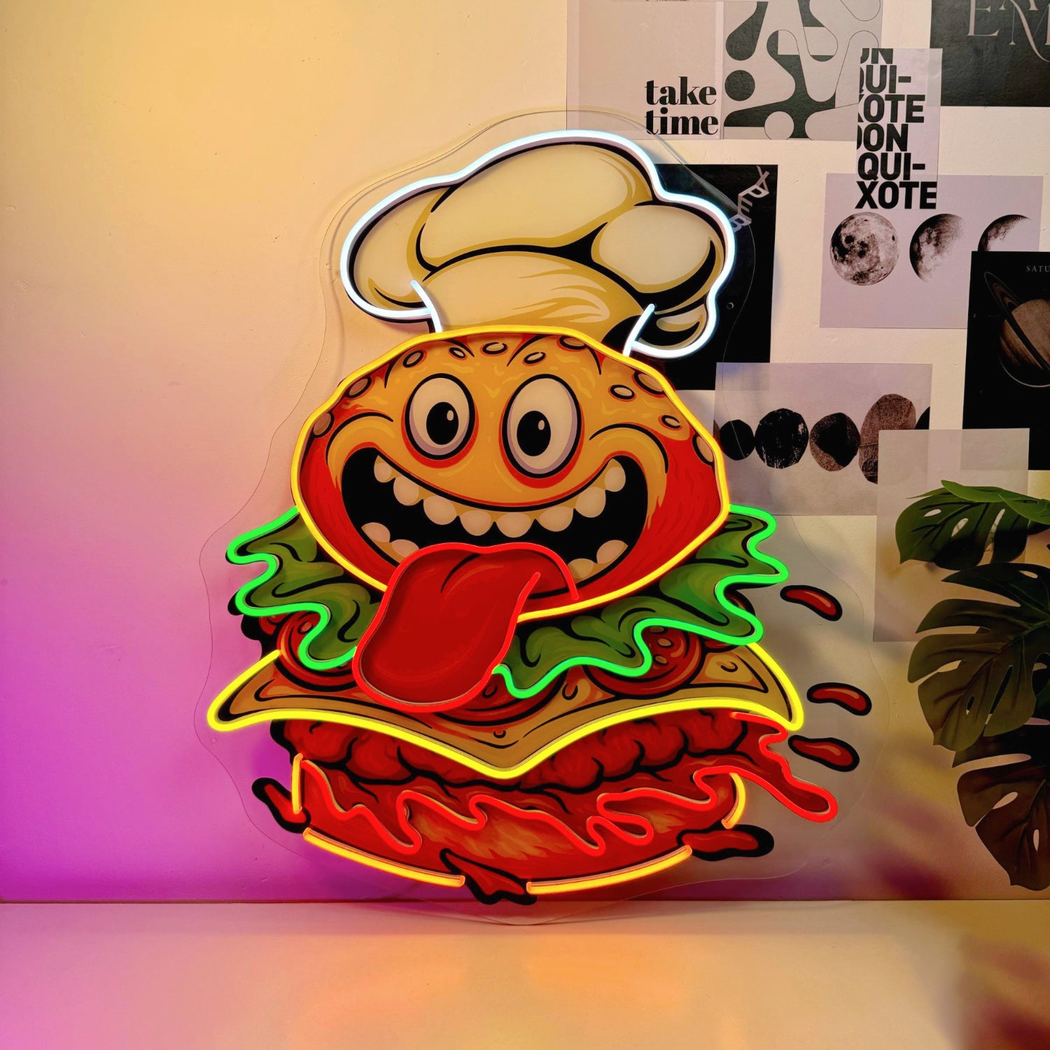 Funny Burger Chef Acrylic Led Neon Sign | Shineneon