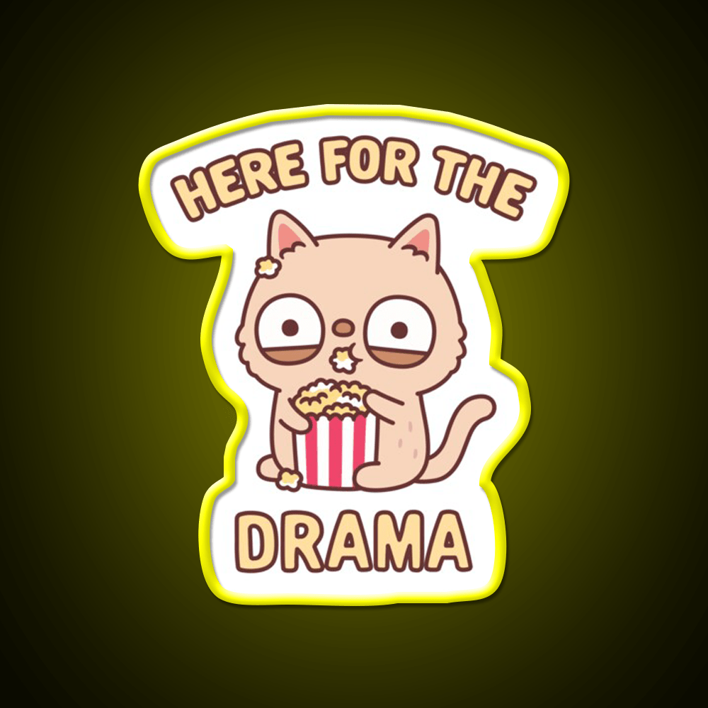 Funny Cat Eating Popcorn Here For The Drama Snack Food Led Neon Sign Rgb Color - Shineneon
