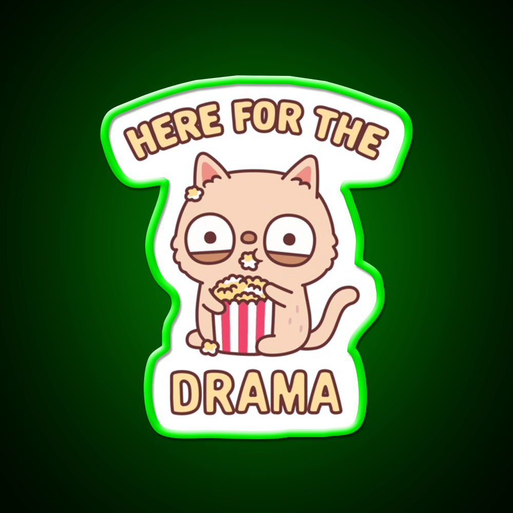 Funny Cat Eating Popcorn Here For The Drama Snack Food Led Neon Sign Rgb Color - Shineneon