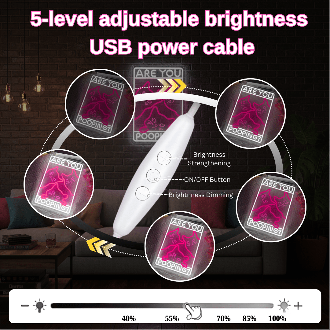 Funny Curious Kitty Cats “Are You Pooping?” LED Neon Sign for bathroom and Gift Wall Decor - Shineneon