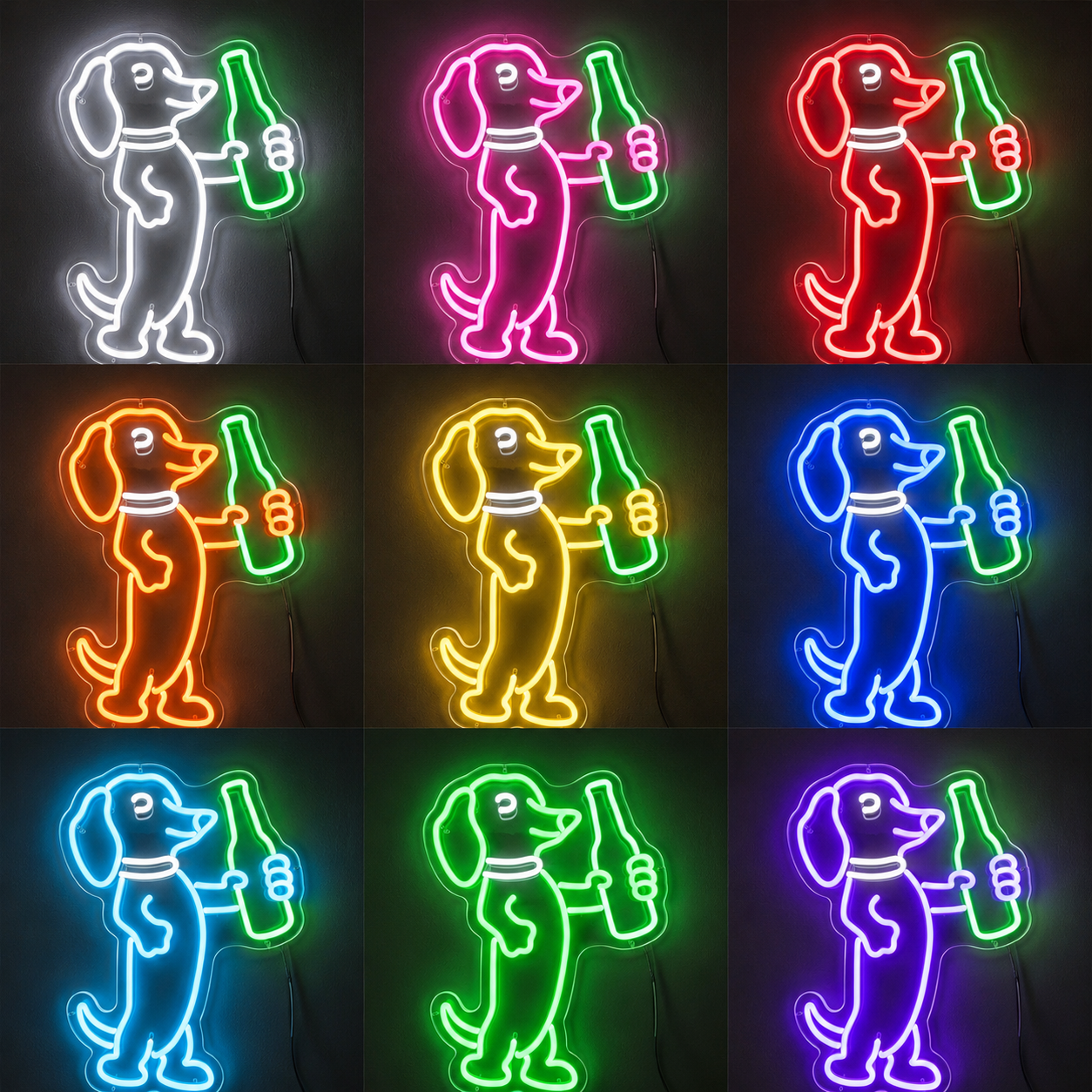 Funny Dachshund LED Neon Sign Dog Holding Beer Light Home Bar Wall Decor color grid