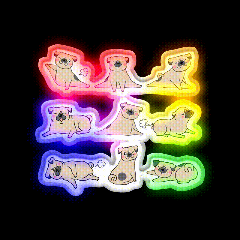 Funny Farting Yoga Pugs Yoga Funny Pug Life Yoga Led Neon Sign Rgb Color