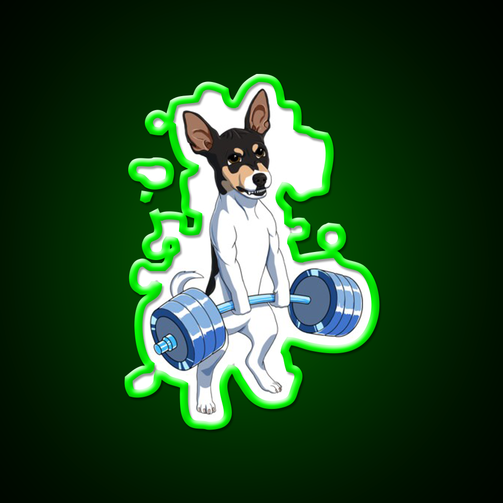 Funny Fitness Weight Lifting Rat Terrier Dog Gym Fitness Led Neon Sign Rgb Color