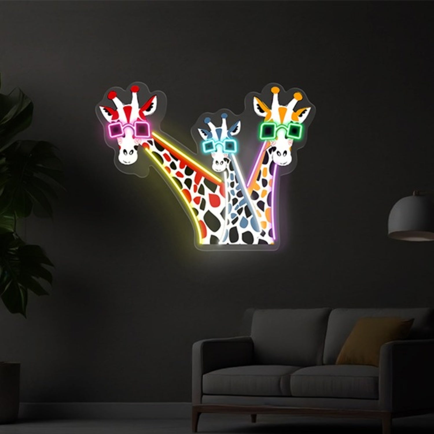 Funny Giraffes With Sunglasses Uv Print Led Neon Sign Wall Art Decor | Shineneon