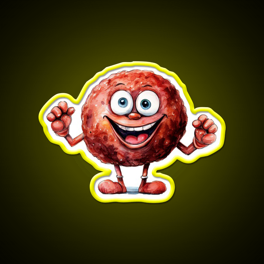 Funny Happy Meatball Snack Food Led Neon Sign Rgb Color - Custom LED neon sign front view